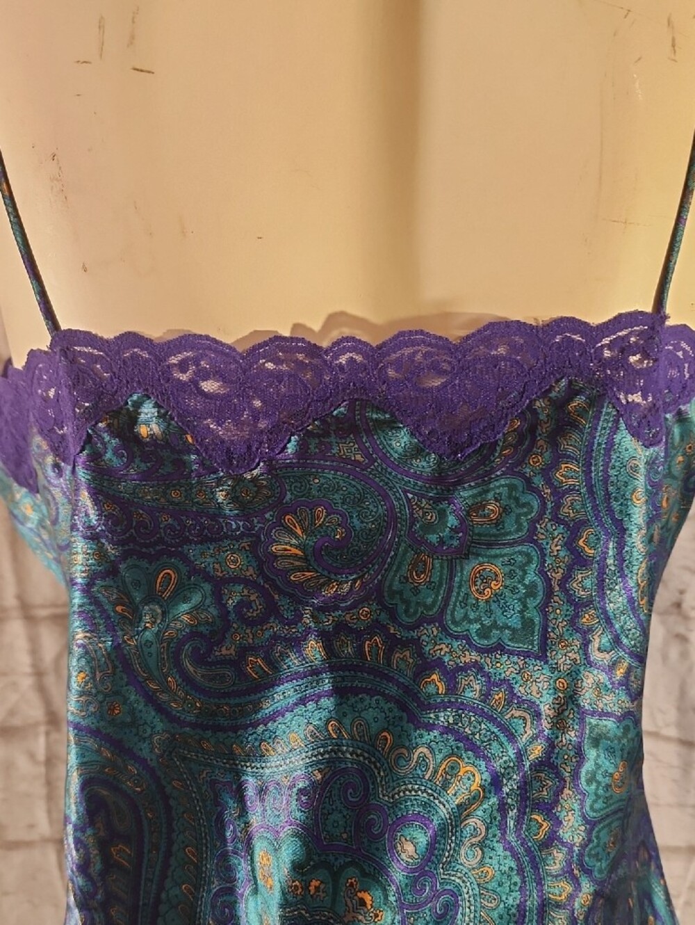 Victoria's Secret Teal & Purple Paisley Satin Lace Chemise - Picture 8 of 11
